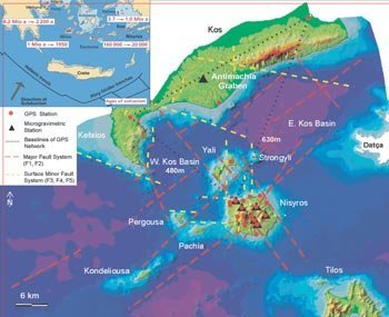 The Kos Yali Nisyros Tilos volcanic field with Nisyros volcanic island featured in the centre 1