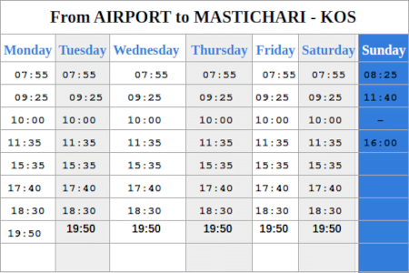 Timetables From airport to Kos town