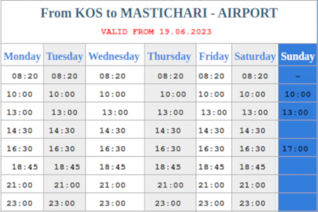 Timetables From Kos town to airport